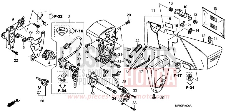 COUVERCLE LATERAL/OUTILS/COMMUTATEUR COMBINE de VT1300CX "FURY" GLINT WAVE BLUE METALLIC (B197) de 2010